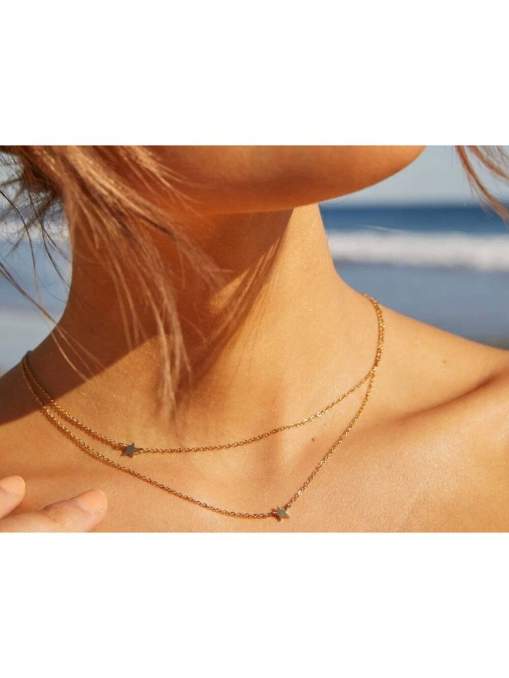 Jennifer Zeuner Gold Plated Double Chain Star Necklace Gold Plated Dainty - Picture 2 of 10